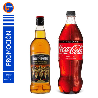 Whisky 100 Pipers + Coca Cola Zero 2.0 lt1