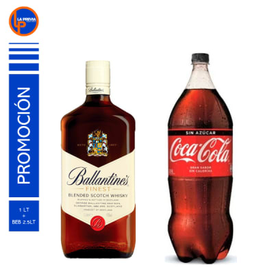 Whisky Ballantines de Litro + Coca Cola Zero 3 lt