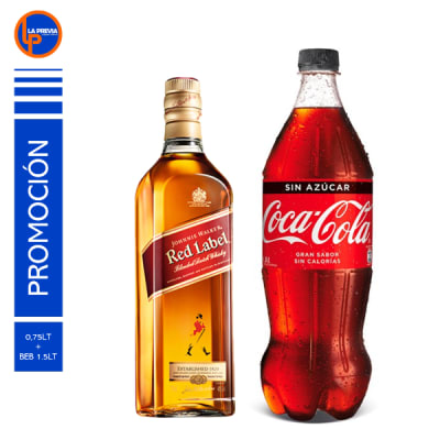 Whisky Johnnie Walker Rojo + Coca Cola Zero 2.0 lt
