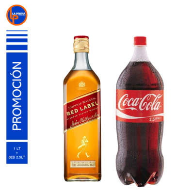 Whisky Johnnie Walker Rojo de Litro + Coca Cola 3 lt