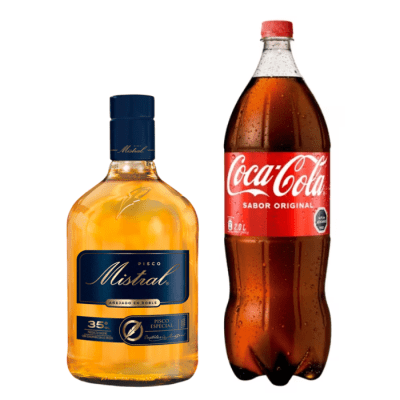 Pisco Mistral 35° de Litro + Coca Cola 2.0 lt