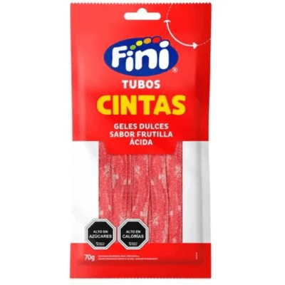 Confite Gomita Tubos Cintas Dulces Sabor Frutilla Acida