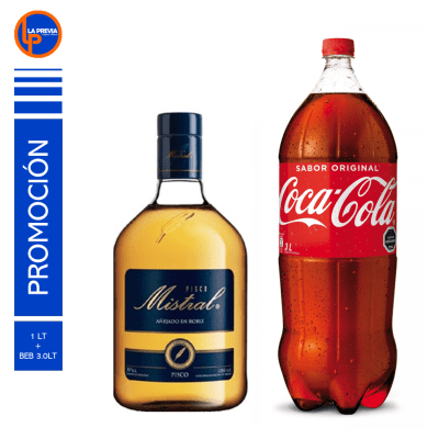 Pisco Mistral 35° de Litro + Coca Cola 3.0 lt1