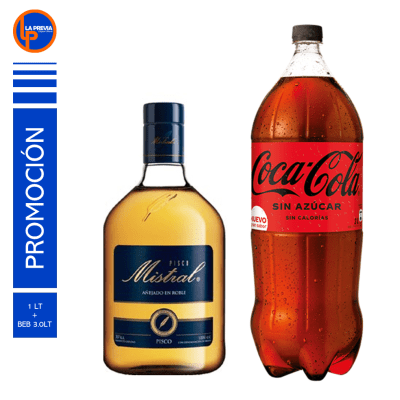 Pisco Mistral 35° de Litro + Coca Cola Zero 2.0 lt