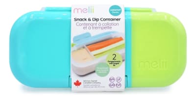 Contenedor para snacks y dip lima y azul