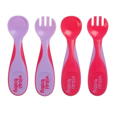 Set de cubiertos plásticos rosado/ morado1