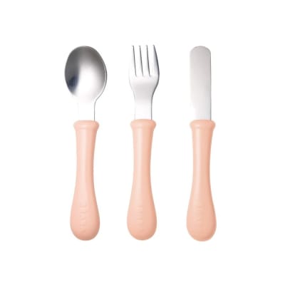 Cubiertos de aprendizaje acero rosa