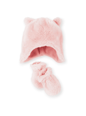 Gorro y mitones rosados