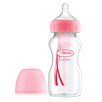 Mamadera plástica Boca Ancha Options+ rosada (270 mililitros)
