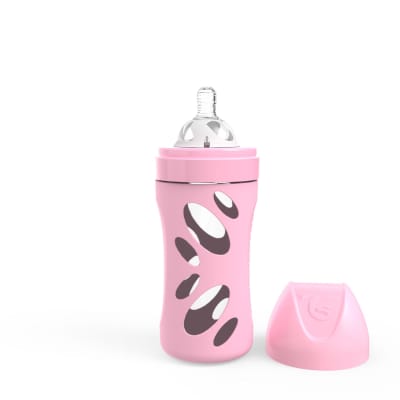 Mamadera vidrio anticólicos rosada (260 mililitros)