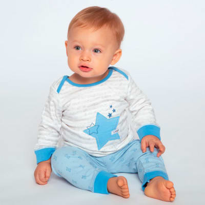 Pijama 2 piezas cotton estampado celeste1