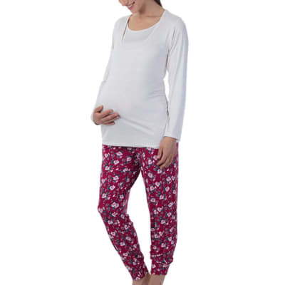Pijama maternal burdeo1