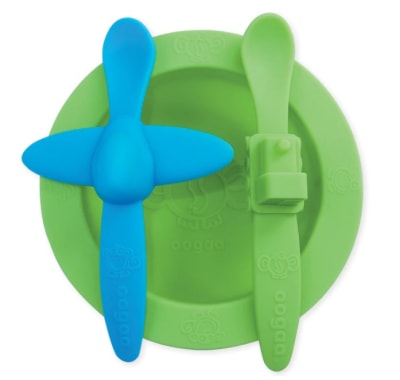 Set bowl + cucharas silicona verde/azul1