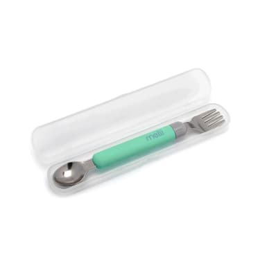 Set de cuchara y tenedor desmontable verde-gris