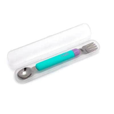 Set de cuchara y tenedor desmontable verde-morado1