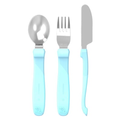 Set de cubiertos acero inoxidable celeste1