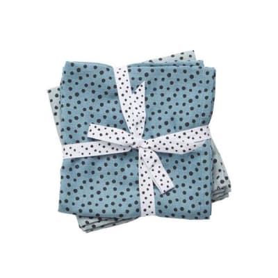 Set 2 mantas muselina grandes Happy Dots celeste1