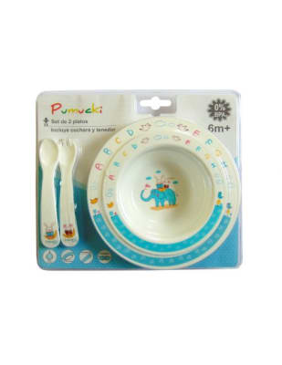 Set de platos y cubiertos celeste1