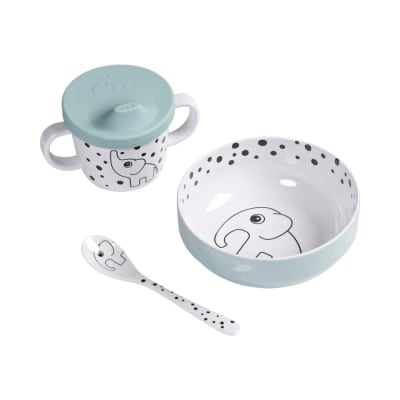 Set primera comida Happy Dots azul1