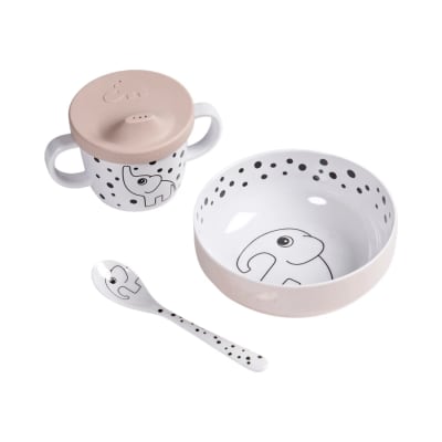 Set primera comida Happy Dots rosa1
