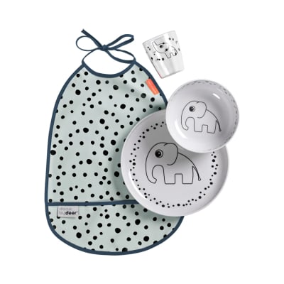 Set Vajilla 3 piezas + Babero Happy Dots Azul2