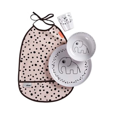 Set Vajilla 3 piezas + Babero Happy Dots Rosa1