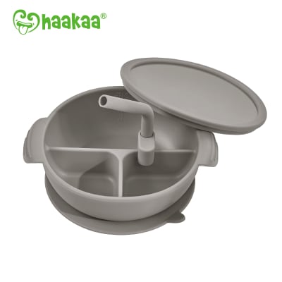 Bowl con división y base de ventosa gris