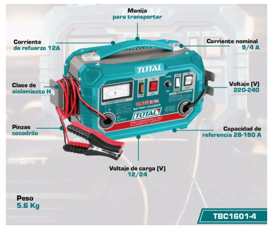 CARGADOR PARA BATERIA PARTIDA DE AUTO 12 A 24V TOTAL2