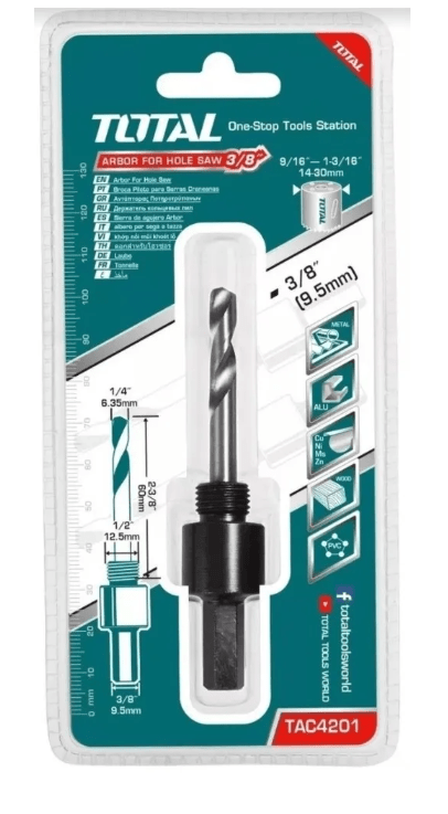ADAPTADOR PARA BROCA COPA CIRCULAR 3/8 HEX ADAP 14 A 30MM TOTAL1