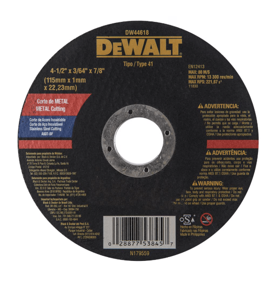 DISCO CORTE 4.1/2 X 1.0MM DEWALT1