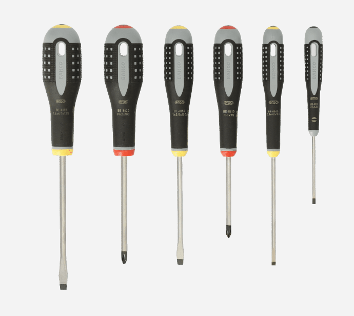 JUEGO DESTORNILLADOR DE PUNTA PLANA/PHILLIPS CON MANGO DE GOMA 6 PIEZAS MARCA BAHCO3