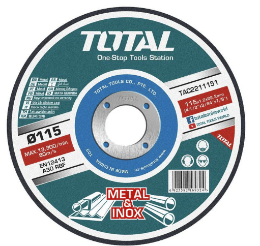 DISCO CORTE METAL ABRASIVO 4.1/2 X 1.2MM MARCA TOTAL1