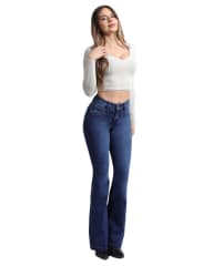 JEANS DIVINE FERRARI FLARE BLUE BORDADO