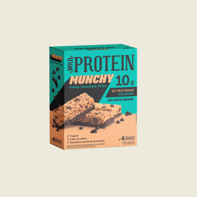 Wild Protein Munchy - Barra de Proteínas Chocolate Chips - Sin Azúcar Añadida 4x30gr