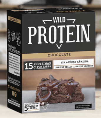 Wild Protein - Barra de Proteínas sabor Chocolate - Sin Azúcar Añadida - 5x45gr