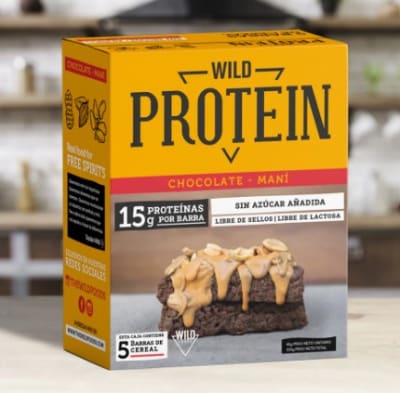 Wild Protein - Barra de Proteínas sabor Chocolate y Maní - Sin Azúcar Añadida - 5x45gr