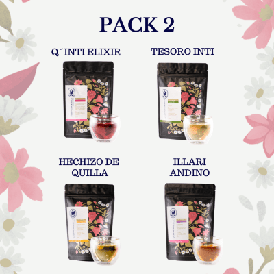 Pack mix Nro.2 por 4 de 50gr (Q'inti Elixir, Tesoro Inti, Hechizo de Quilla e Illari Andino)