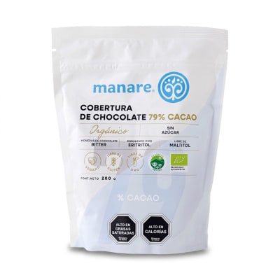 Manare Cobertura de Chocolate Organico 79% Cacao Sin Azucar 200g