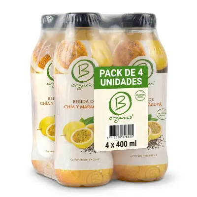4-Pack Be Organics Bebida Chia y Maracuya 4 UN X 400 Ml