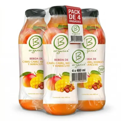 4-Pack Be Organics Bebida de Camu Camu, Mango y Maracuya 4 UN X 400 Ml