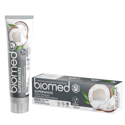 Biomed Pasta Dental Blanqueadora Sin Fluor Superwhite Fortalecedor del esmalte