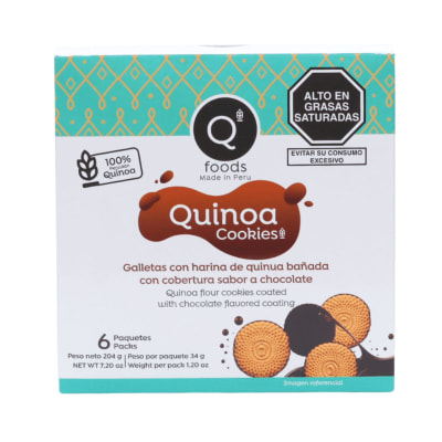 Q Foods Galletas de Quinoa Bañada en Chocolate 6 UN X 34 g