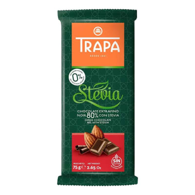 Trapa Chocolate Negro 80% Cacao con Stevia Sin Azucar Sin Gluten