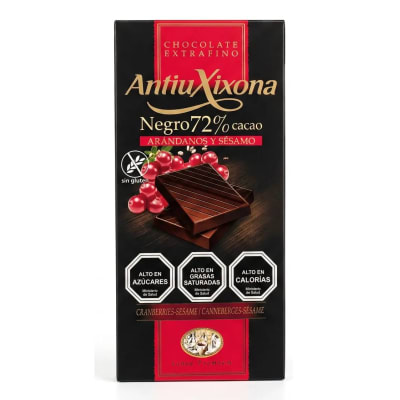 Antiu Xixona Chocolate Negro 72% Cacao con Arandanos y Sesamo Sin Gluten
