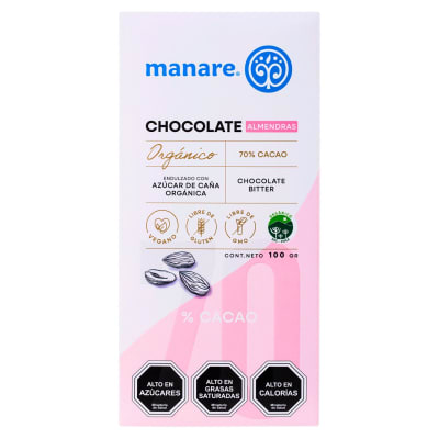 Manare Chocolate Con Almendras Organico 70% Cacao