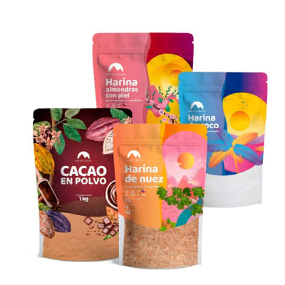 Harina de Almendras con piel + Harina de Coco + Harina de Nuez + Cacao en polvo 4 x 1 Kg