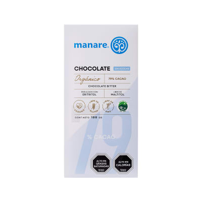 Manare Chocolate Organico Sin Azucar 79% Cacao