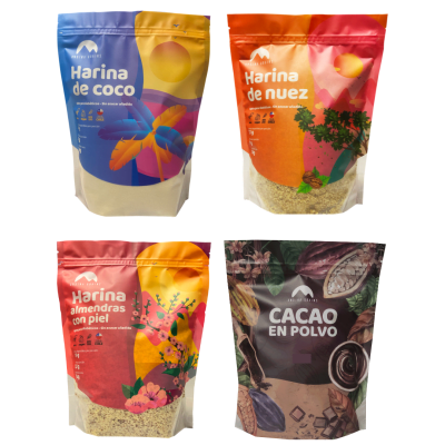Harina de Almendras con piel + Harina de Coco + Harina de Nuez + Cacao en polvo 4 x 1 Kg
