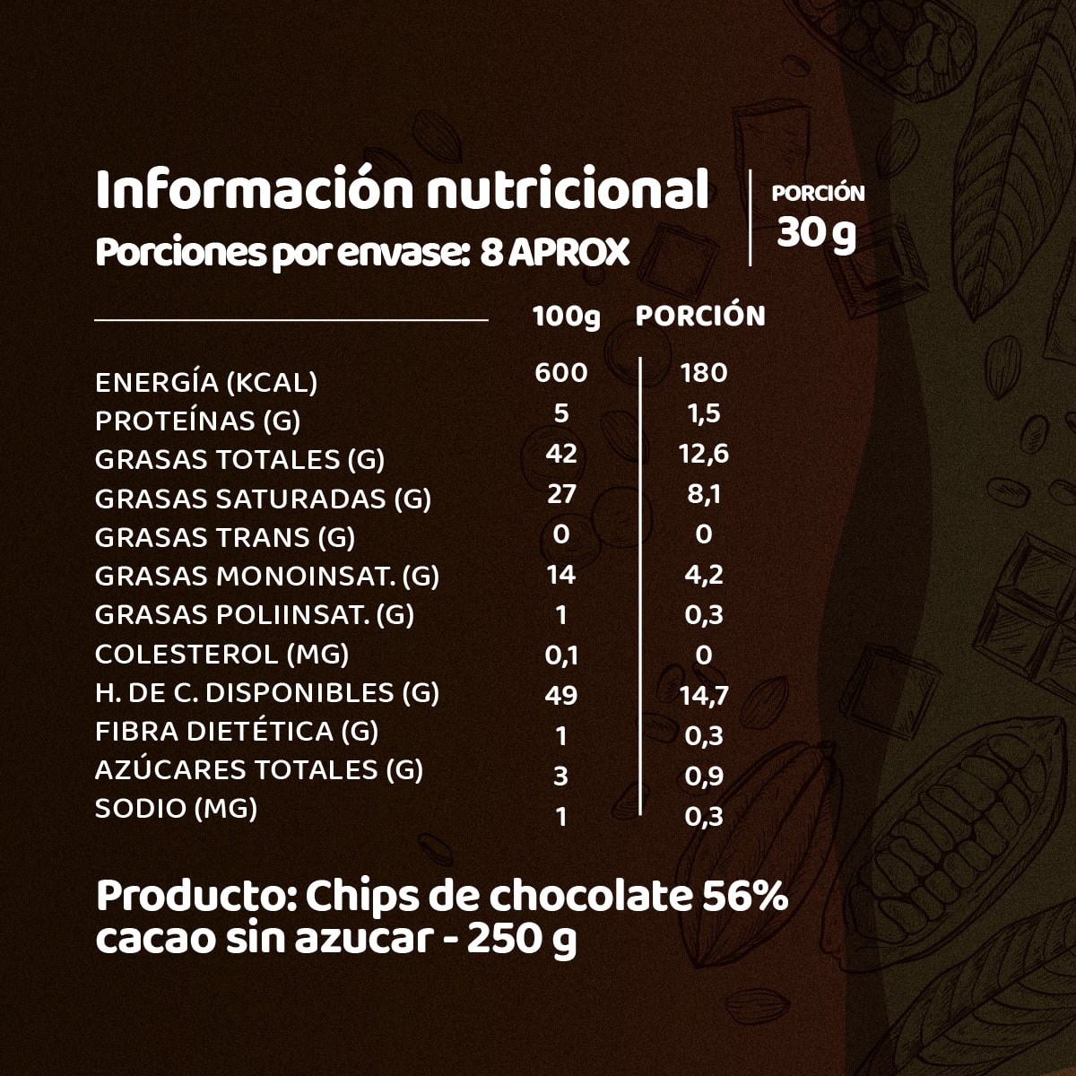 Chips de Chocolate 56% Cacao Sin Azucar5