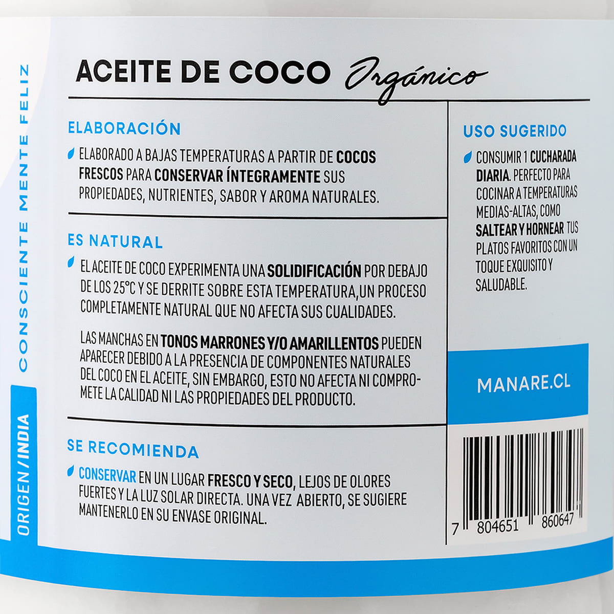 Manare Aceite de Coco Organico Extra Virgen 1 L2
